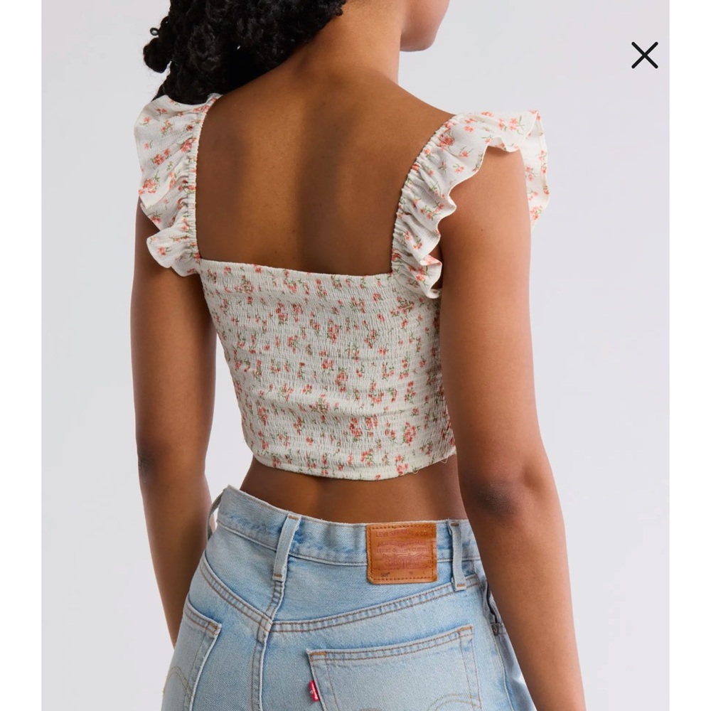 Blu Pepper Floral Milkmaid Crop Top Tie Front Cottagecore L - Picture 2 of 9